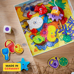 HABA Here Fishy Fishy magnetic fishing game color fish catch supports color recognition.