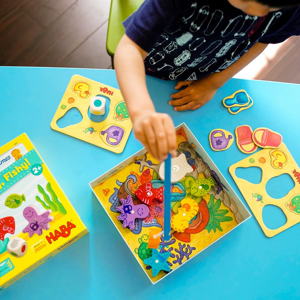 HABA Here Fishy Fishy pretend play with sea creatures sparks imagination.