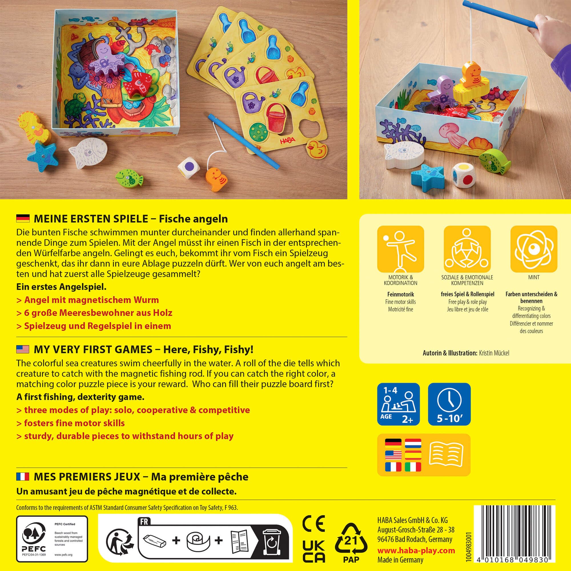HABA Here Fishy Fishy sustainable wood materials reflect eco-friendly toy design.
