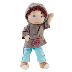 HABA Lian features brown chenille hair for a gentle touch.