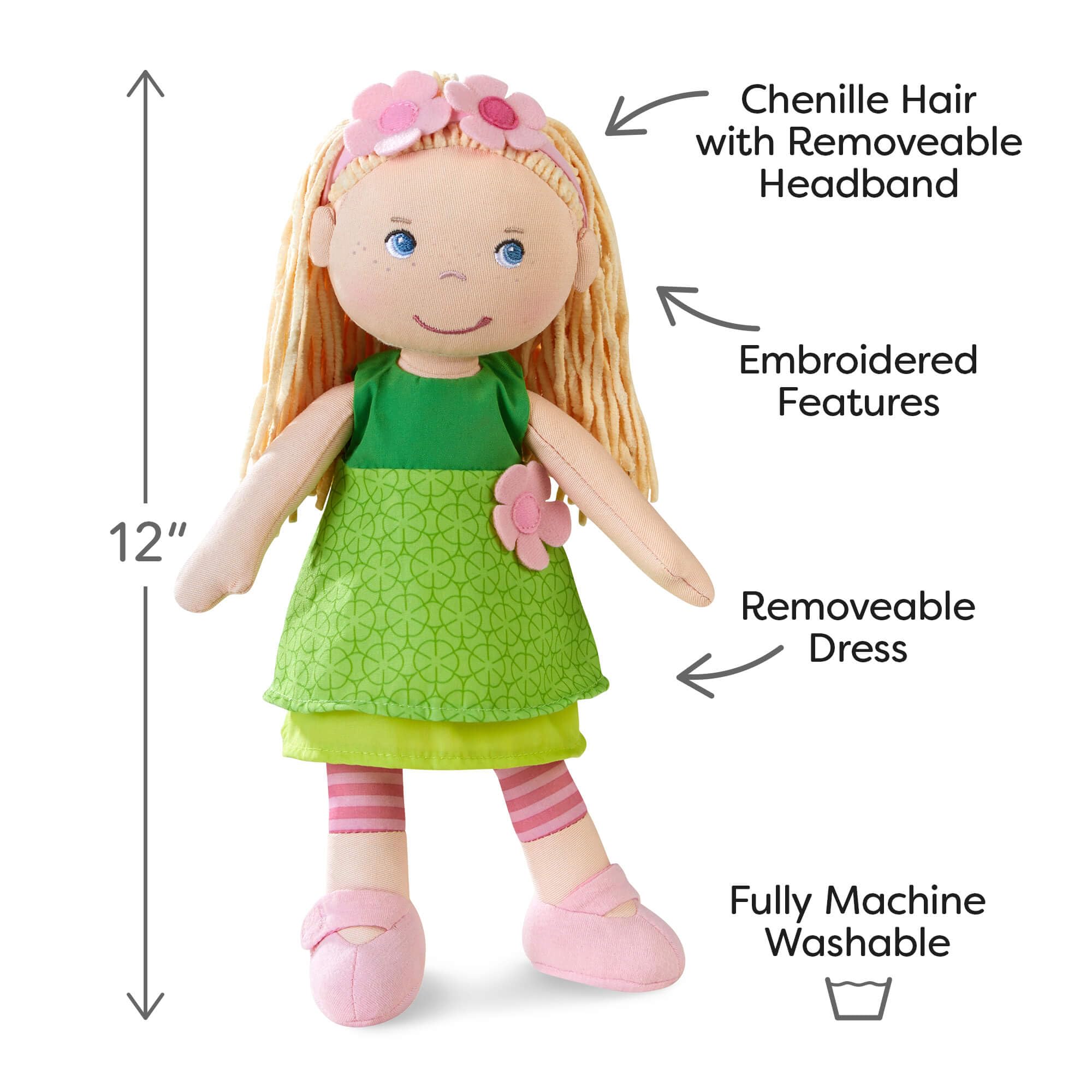 Soft, durable Mali doll that is machine washable for easy cleanup after playtime.