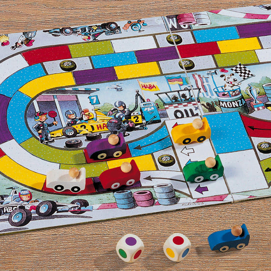 HABA Monza color dice used to advance cars in quick race challenges