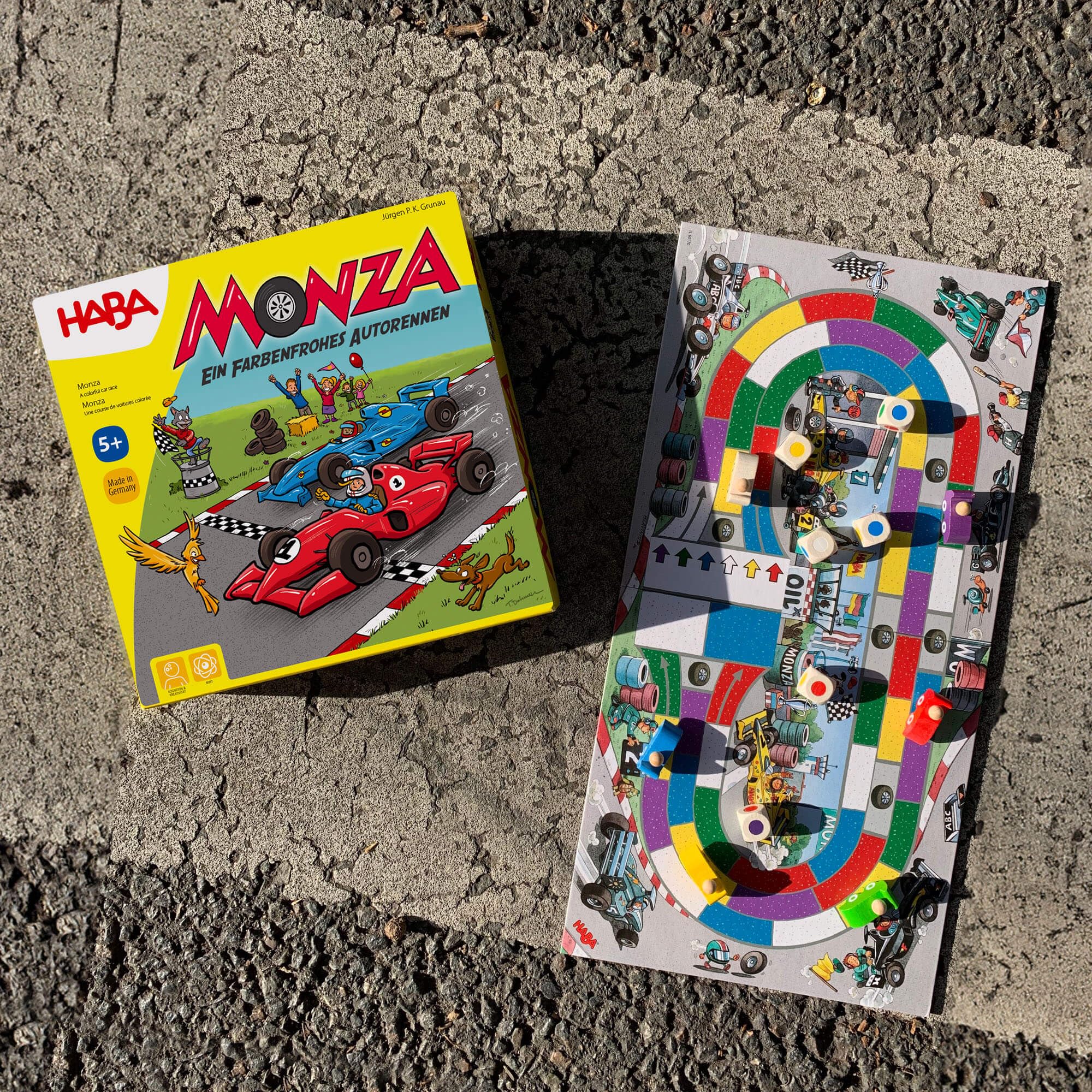HABA Monza game board shows the track for engaging mini races