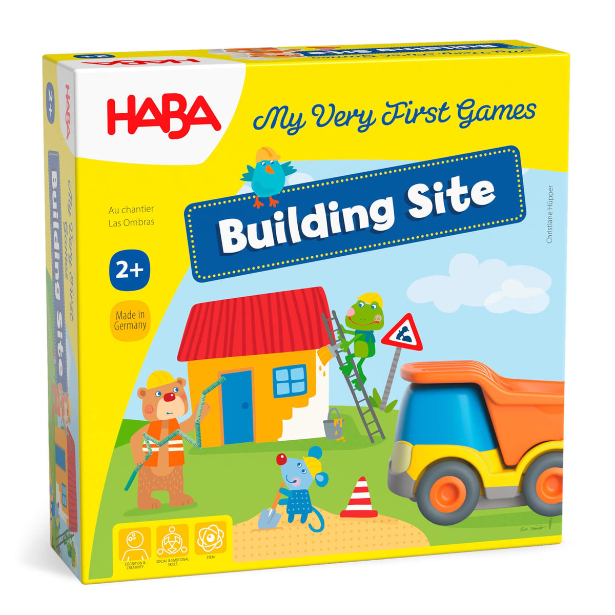 HABA My Very First Games Building Site with toy truck promotes cooperative play for toddlers