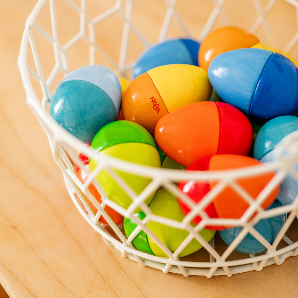 HABA eggs use non toxic finishes for safe toddler play
