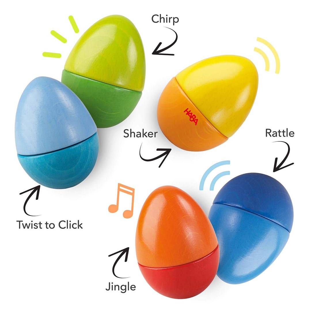 HABA rainbow colored wooden eggs support color recognition and listening