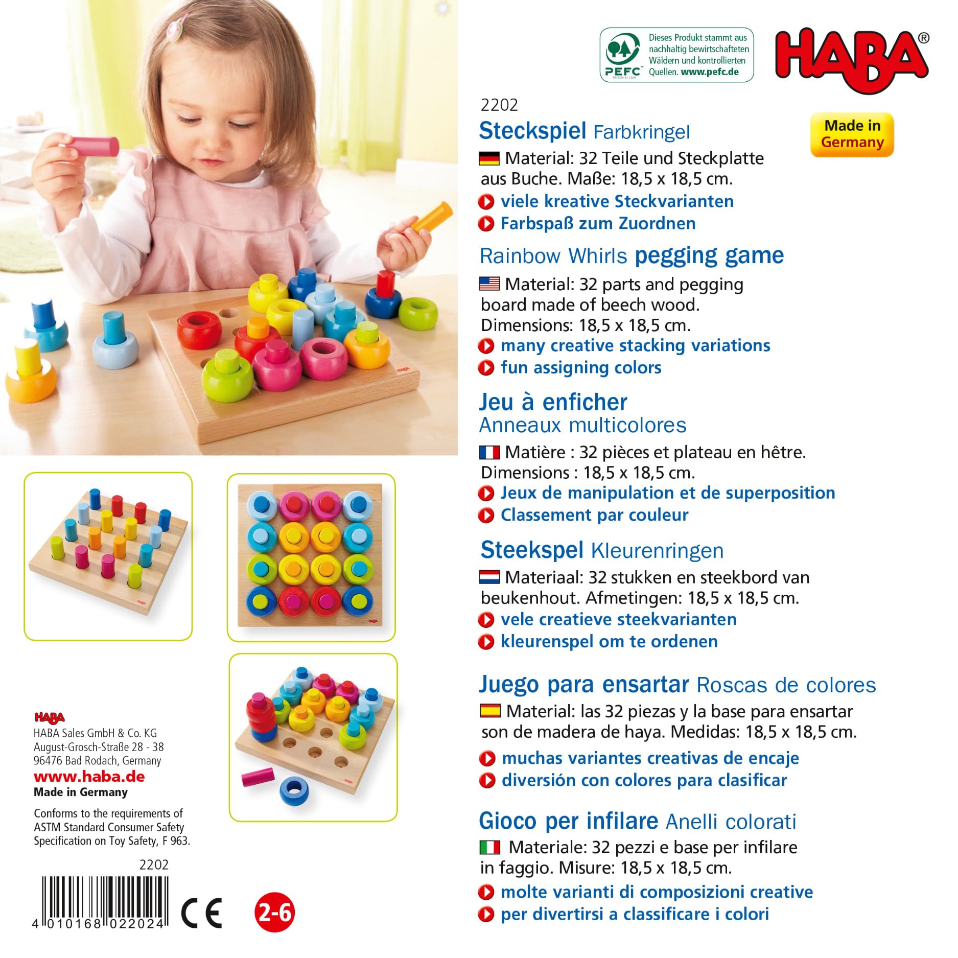 HABA Rainbow Whirls child playing, open-ended learning in a bright, tactile set.
