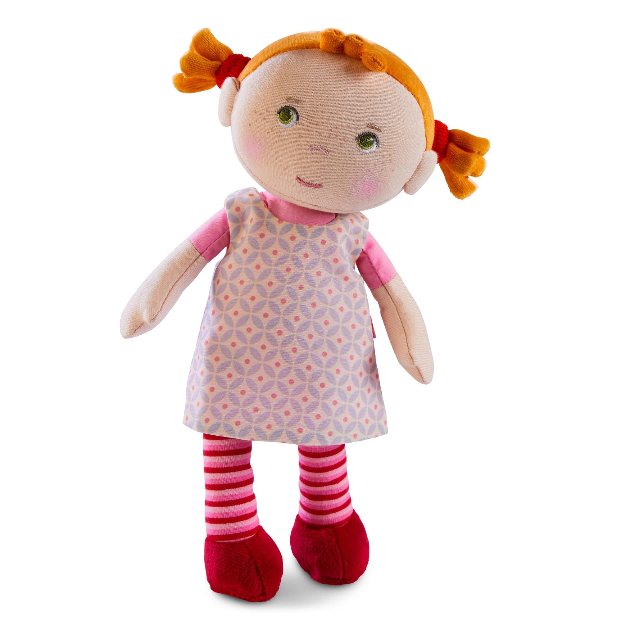 HABA Roya soft-doll-red-hair delivers comforting snuggles for bedtime.