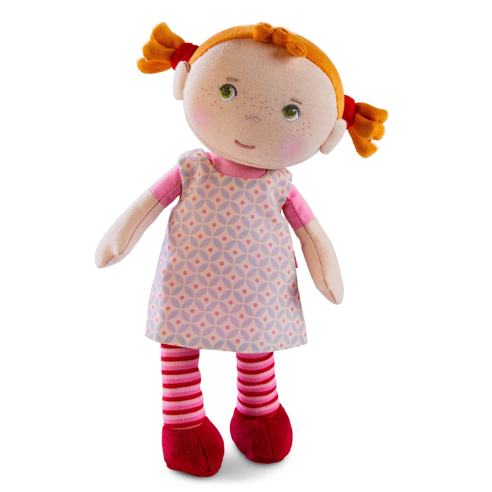 HABA Roya soft-doll-red-hair delivers comforting snuggles for bedtime.