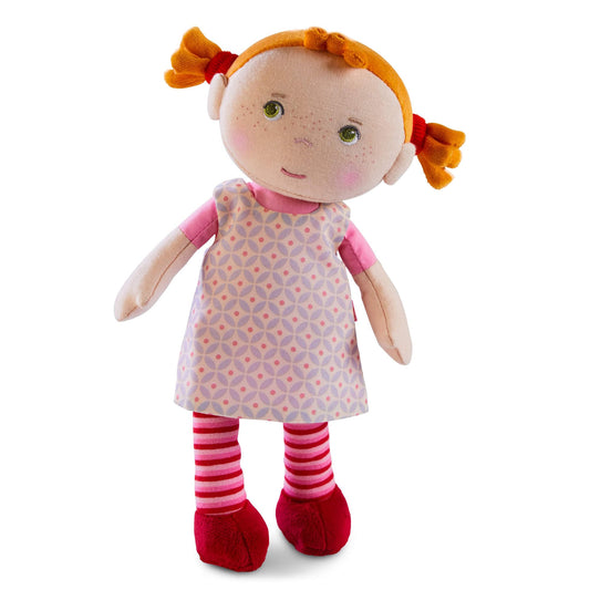 HABA Roya soft-doll-red-hair delivers comforting snuggles for bedtime.