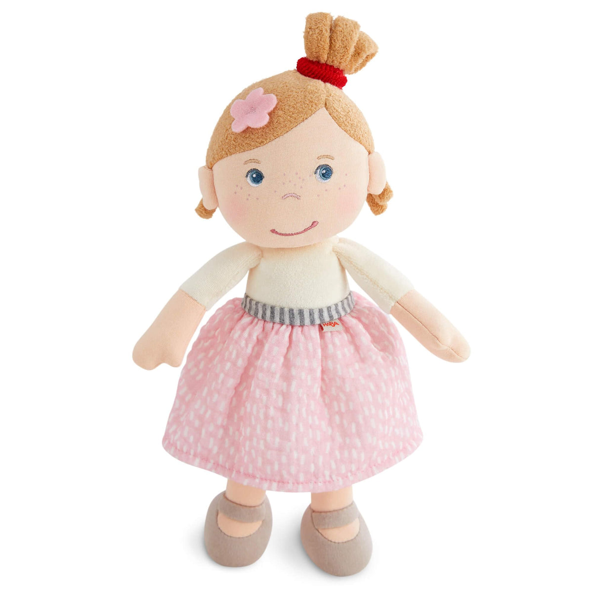 HABA Snug Up Lauren 10-inch doll face close-up highlighting comforting snuggles.
