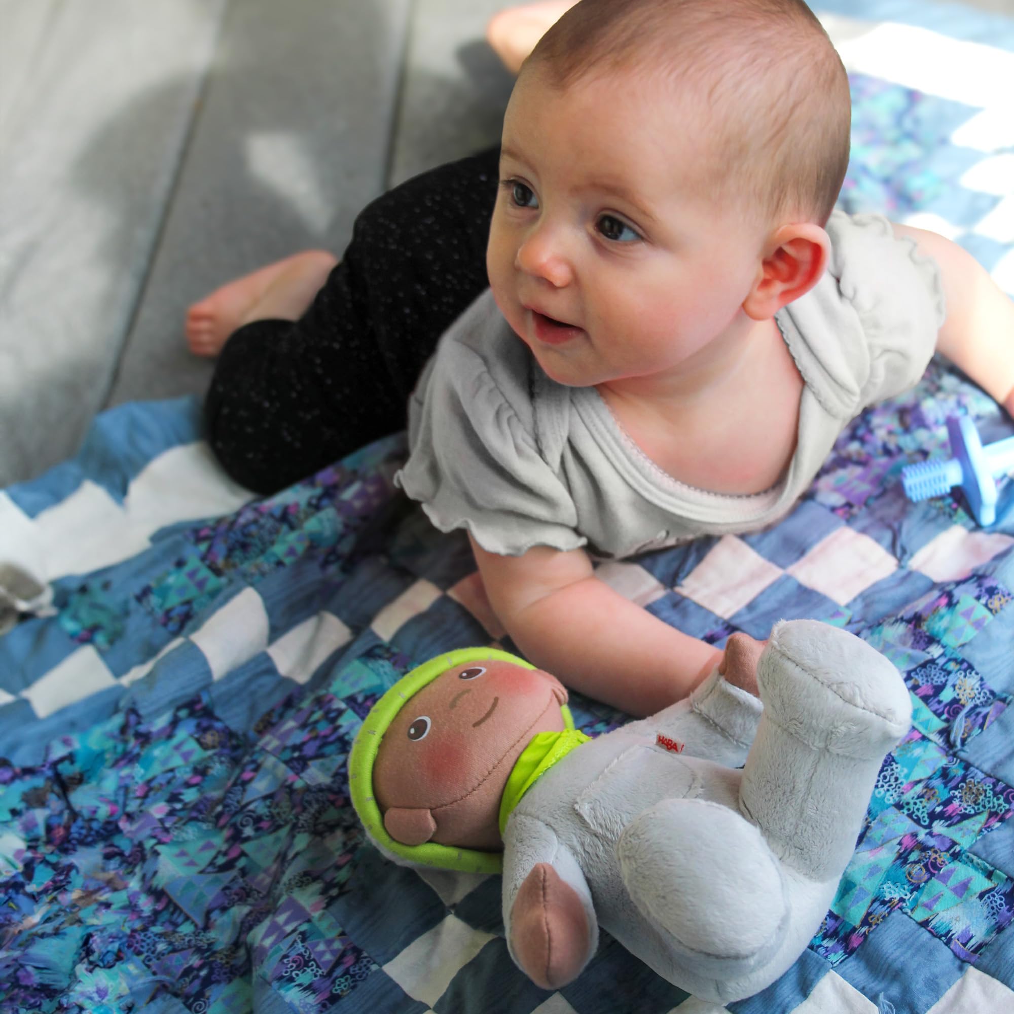 HABA Snug Up Ollie doll safe design supports gentle hugging