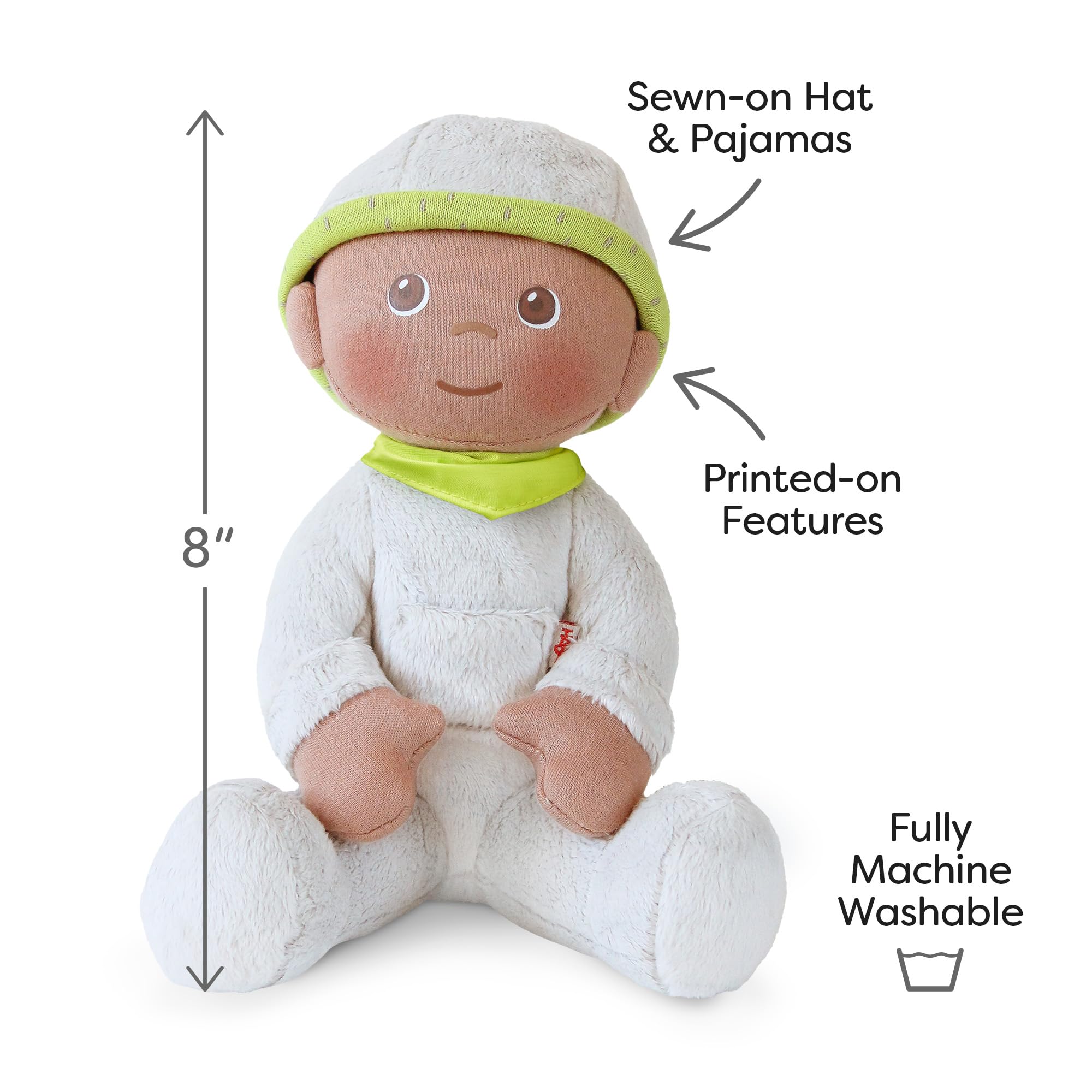HABA Snug Up Ollie doll sage pajamas highlight cozy, safe-wear