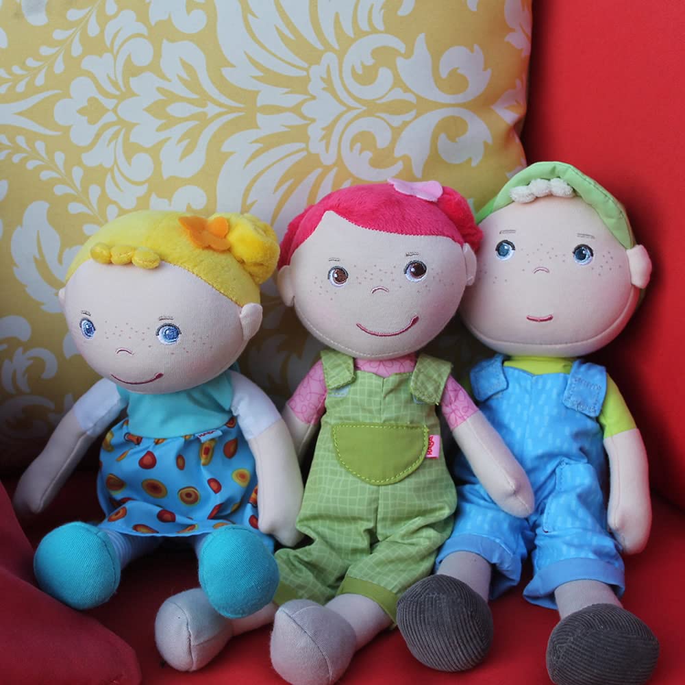 Machine washable soft doll with durable fabric by HABA.