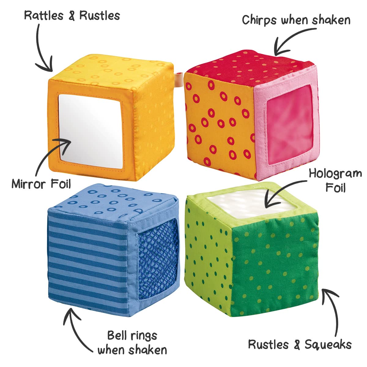 HABA Soft Blocks stacked during play to develop fine motor skills.