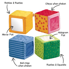 HABA Soft Blocks stacked during play to develop fine motor skills.