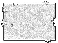 Durable puzzle pieces for repeated play in Hachette MicroMacro Funfair puzzle.