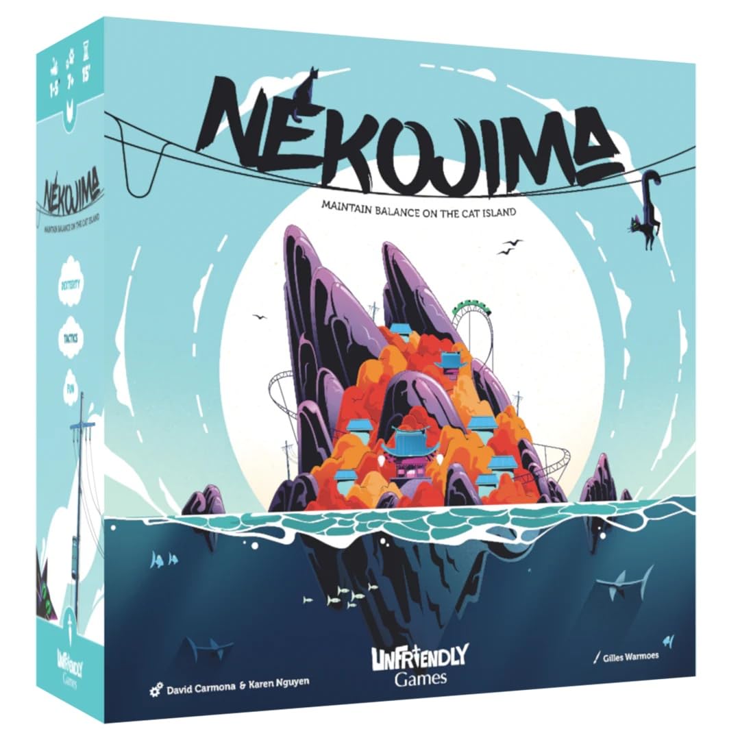 Hachette Nekojima stack-tower setup invites family competition and focus.