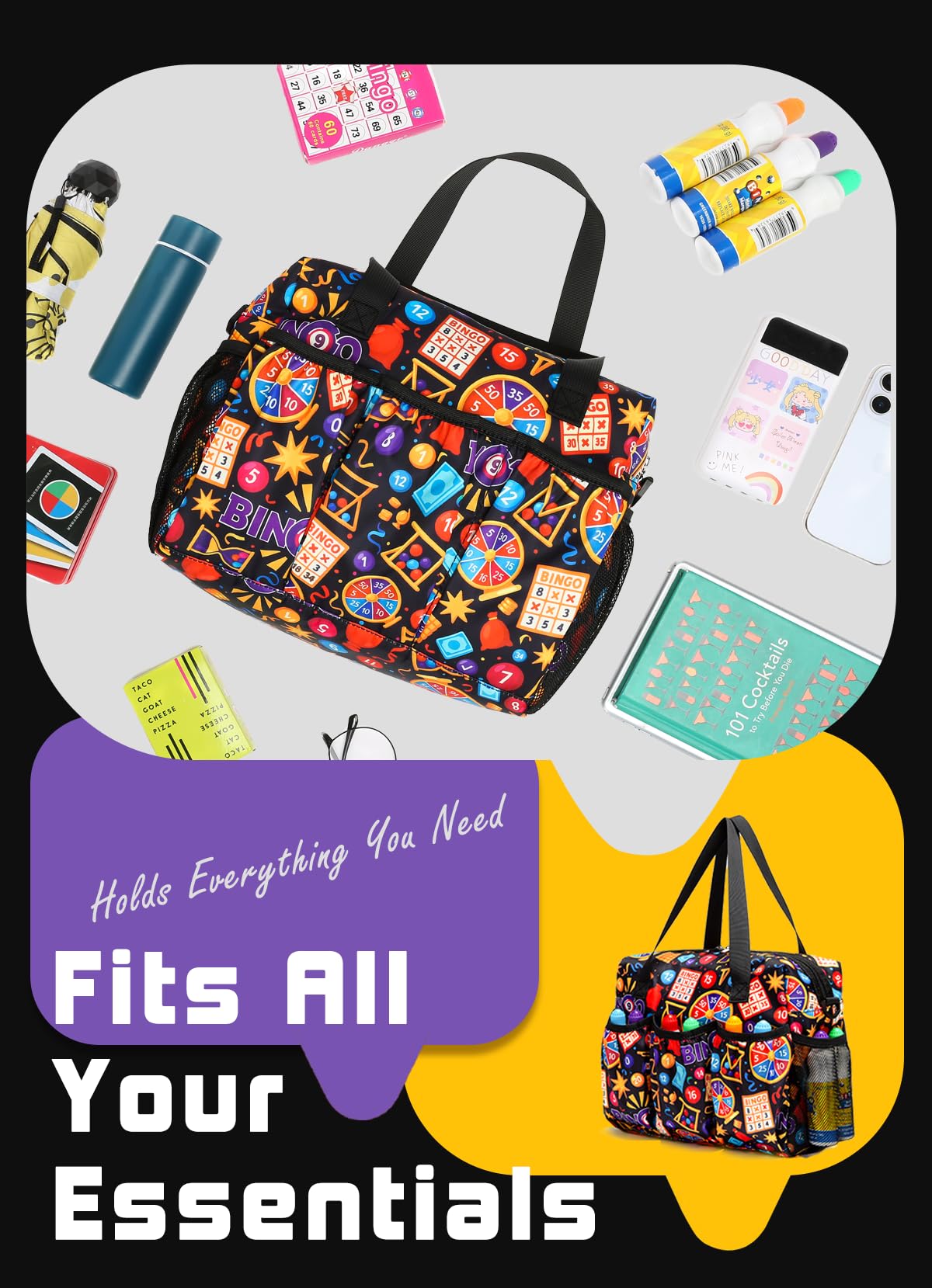 HACHMAS Bag includes two mesh pockets for bottles or small items.