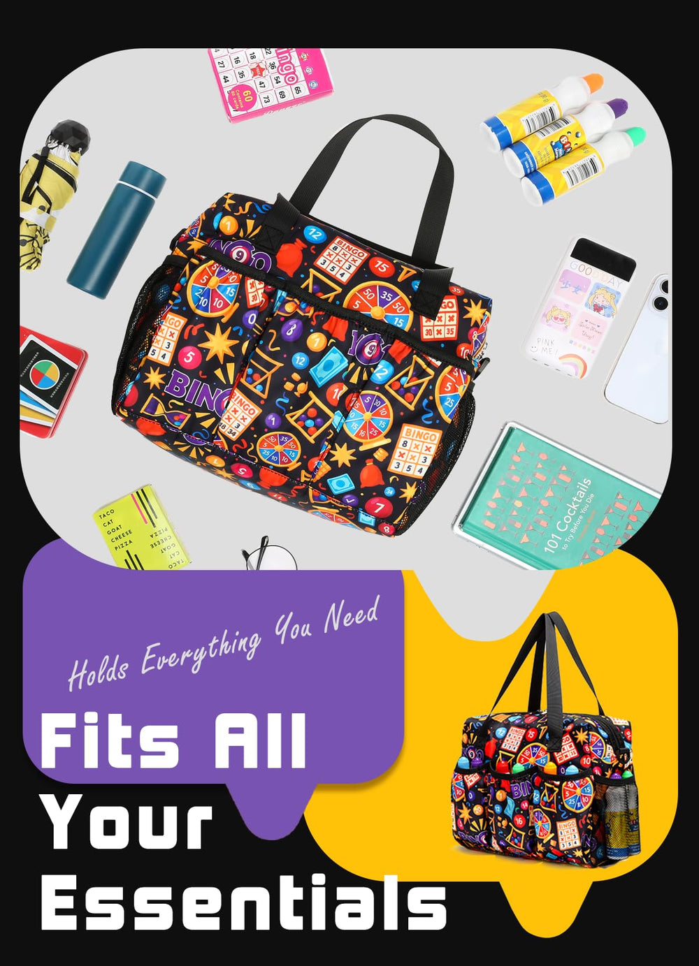 HACHMAS Bag includes two mesh pockets for bottles or small items.