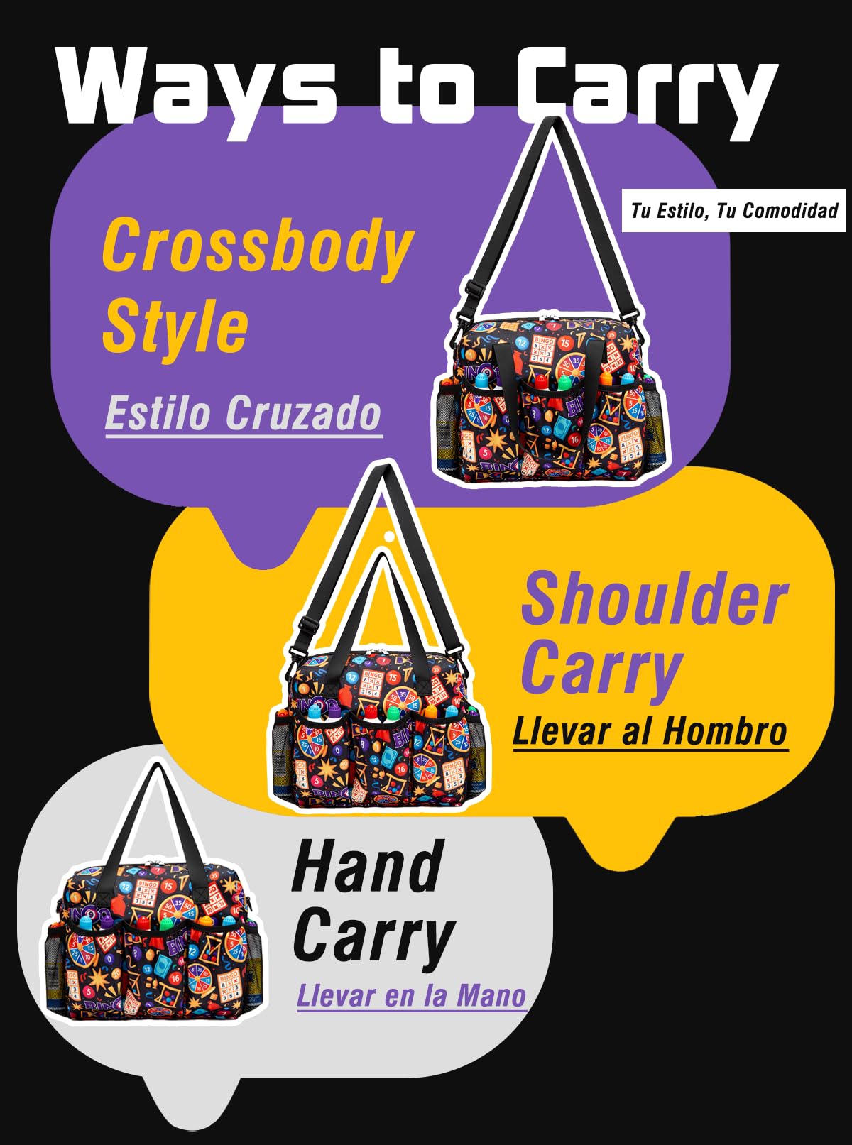 HACHMAS Bingo Bag six elastic pockets organize daubers and tools.
