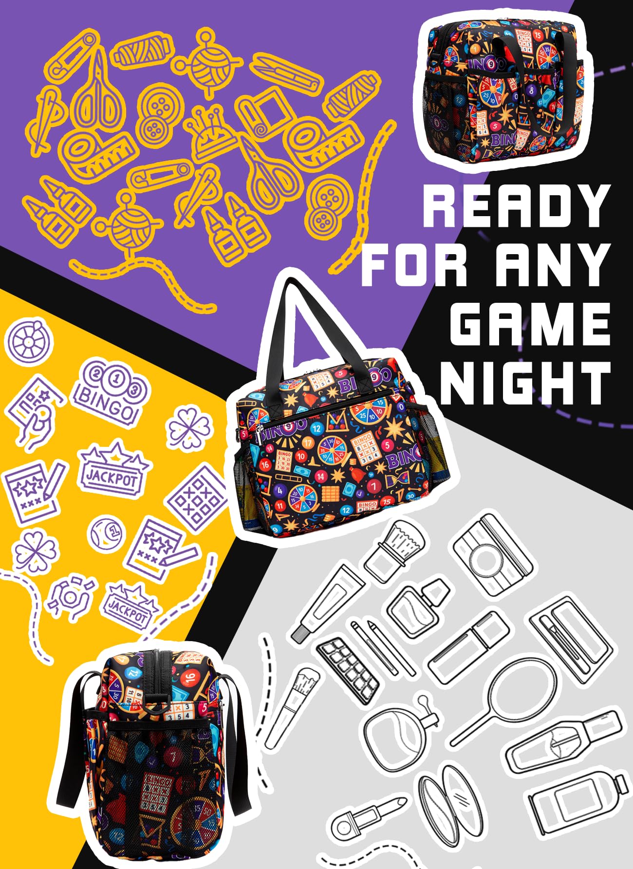 HACHMAS Compact bingo bag fits easily in a tote or seat.