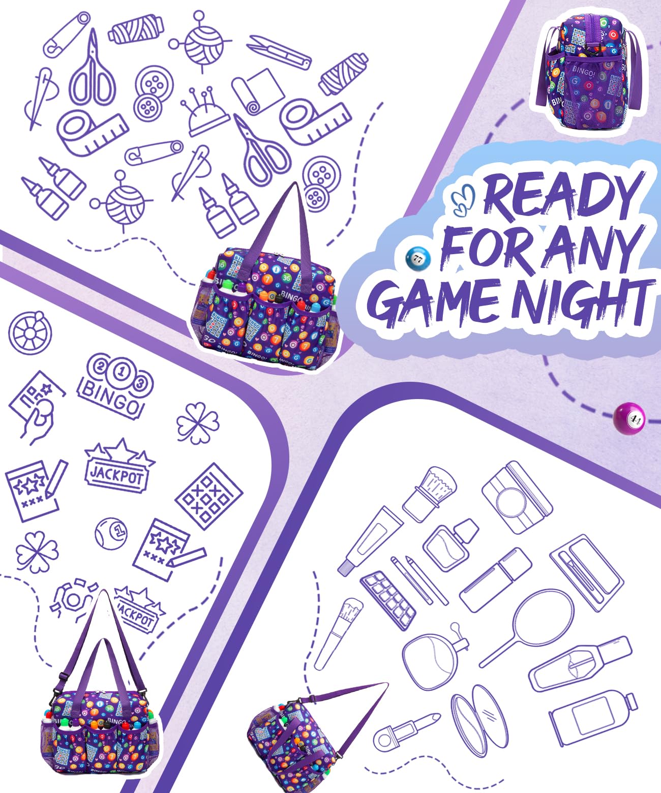 HACHMAS Bingo Bag Inner Zipper Pocket keeps small items secure while traveling to games.