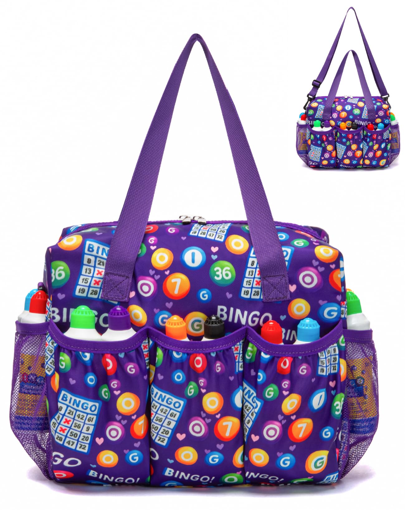 HACHMAS Bingo Bag with Pockets keeps daubers neatly organized for quick access during play.