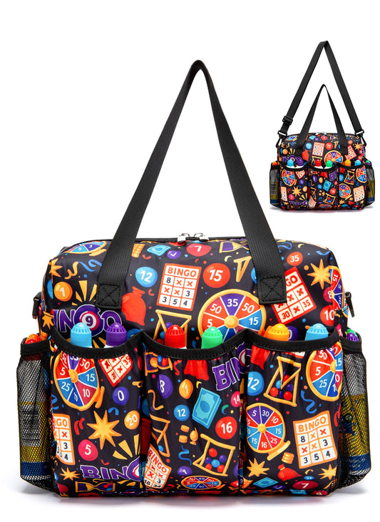 HACHMAS Bingo Bag side view showing organized pockets for quick access during play.