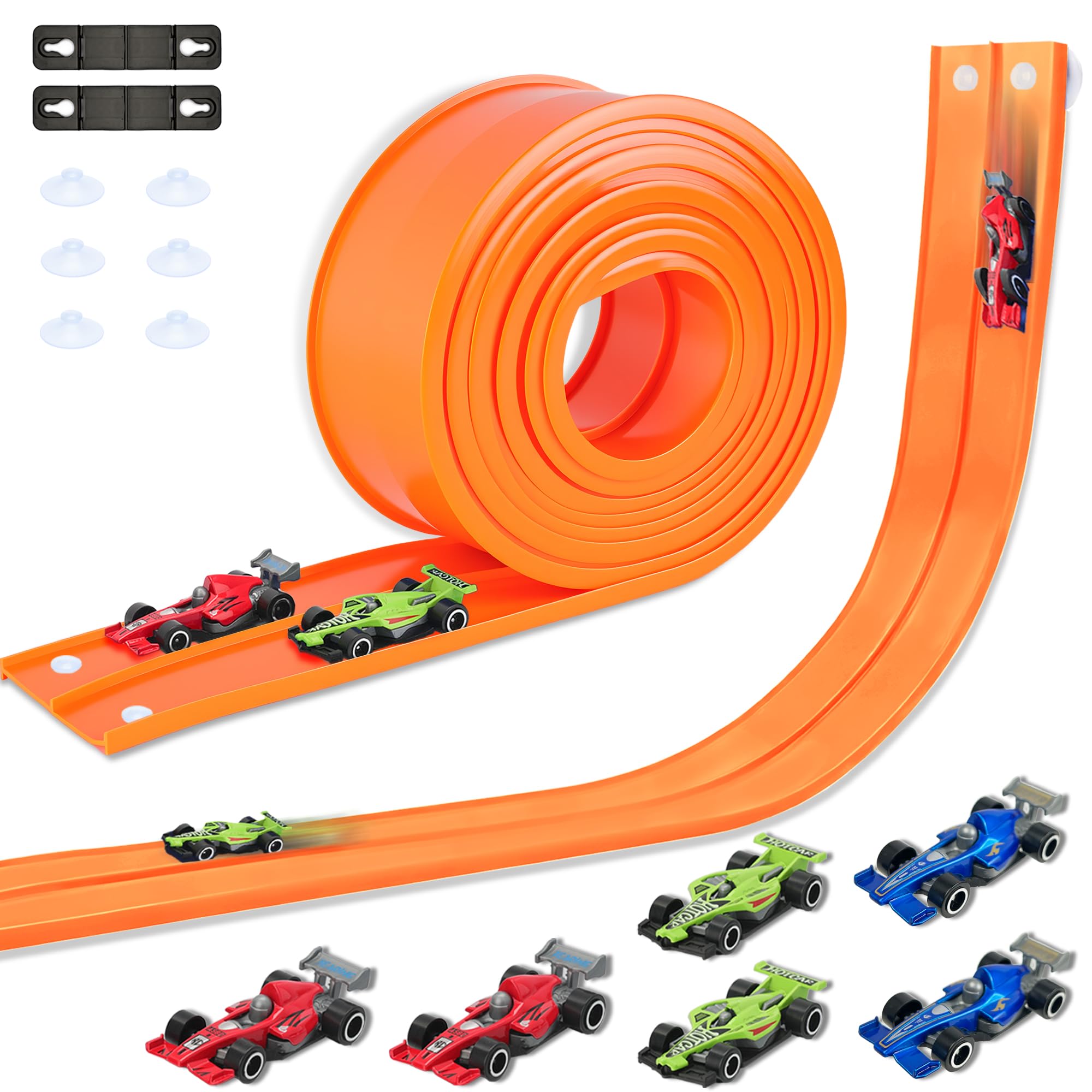 HACOCOLA 15ft double-sided track orange for versatile racing play indoors or outdoors.
