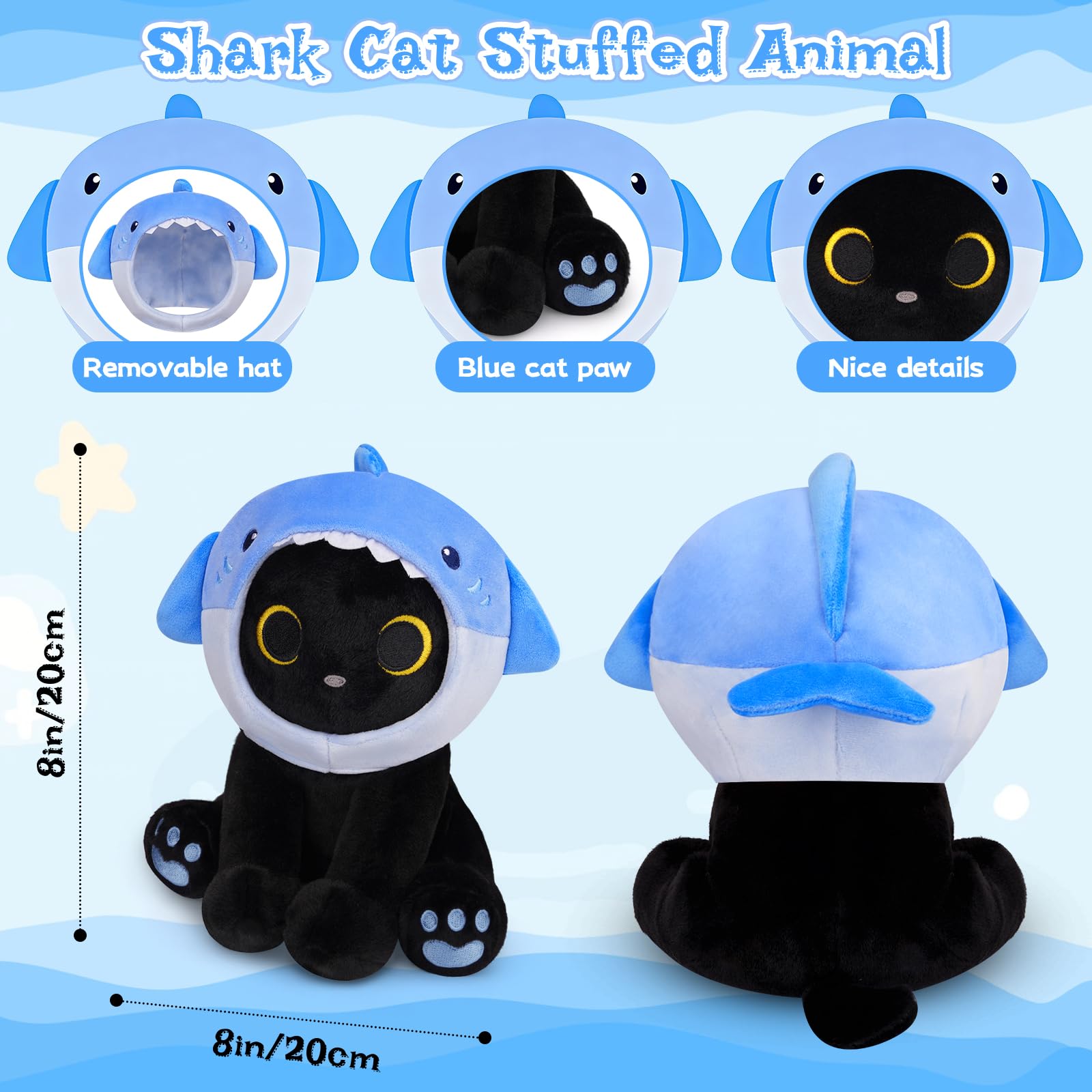 Hagusahuo 8-inch cat-shark plush ideal for portable hugs and travel
