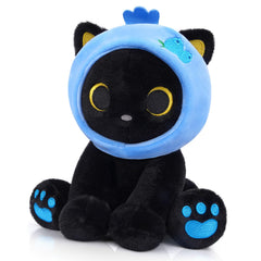 Hagusahuo Black Cat Plush with blueberry headpiece, ideal for bedtime cuddles.