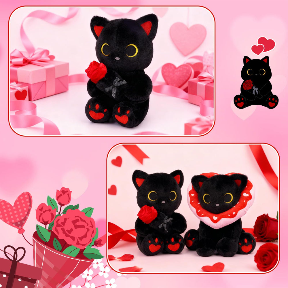 Hagusahuo black cat plush heart embroidery on feet adds playful charm.