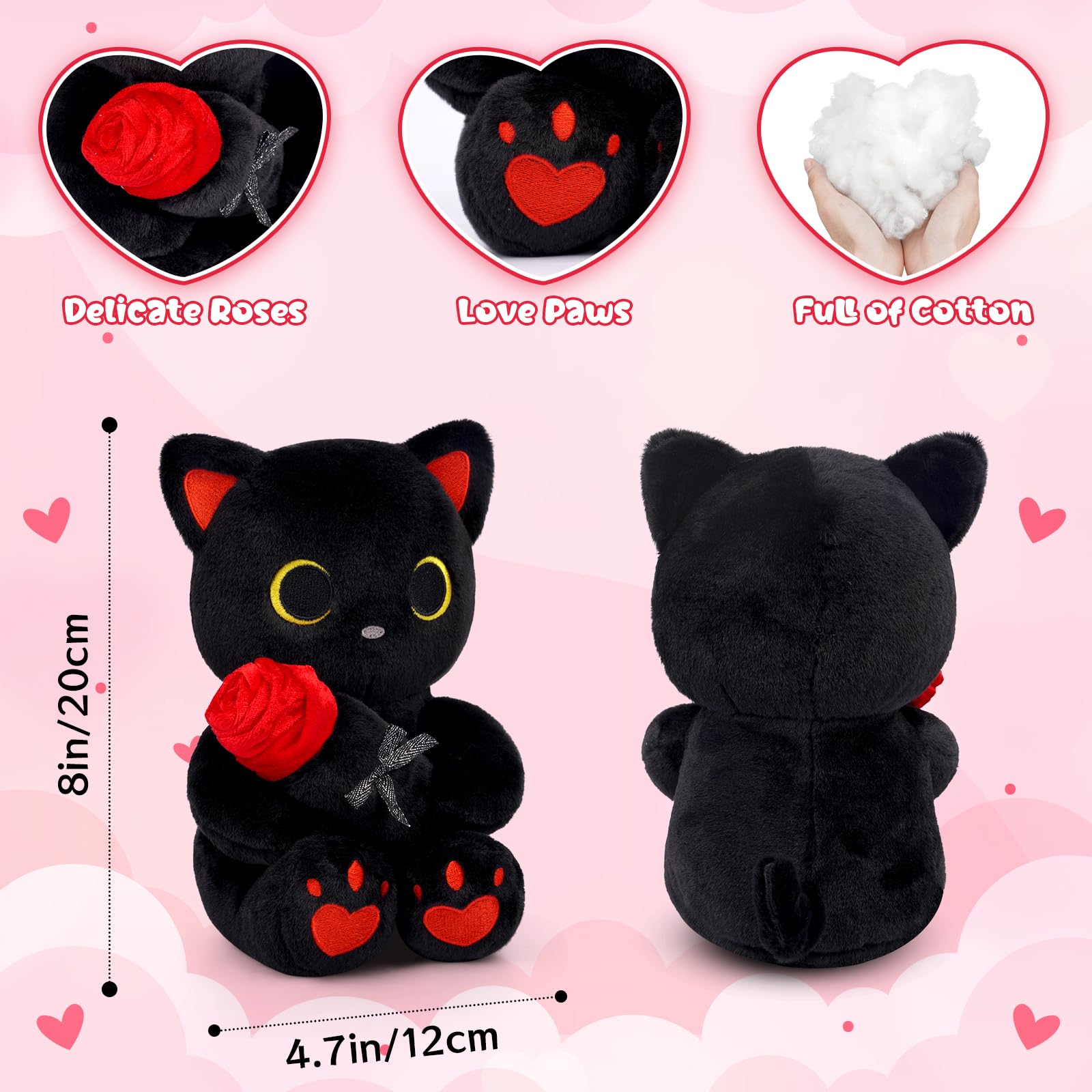 Hagusahuo black cat plush rose-bow detail offers a charming keepsake for loved ones.