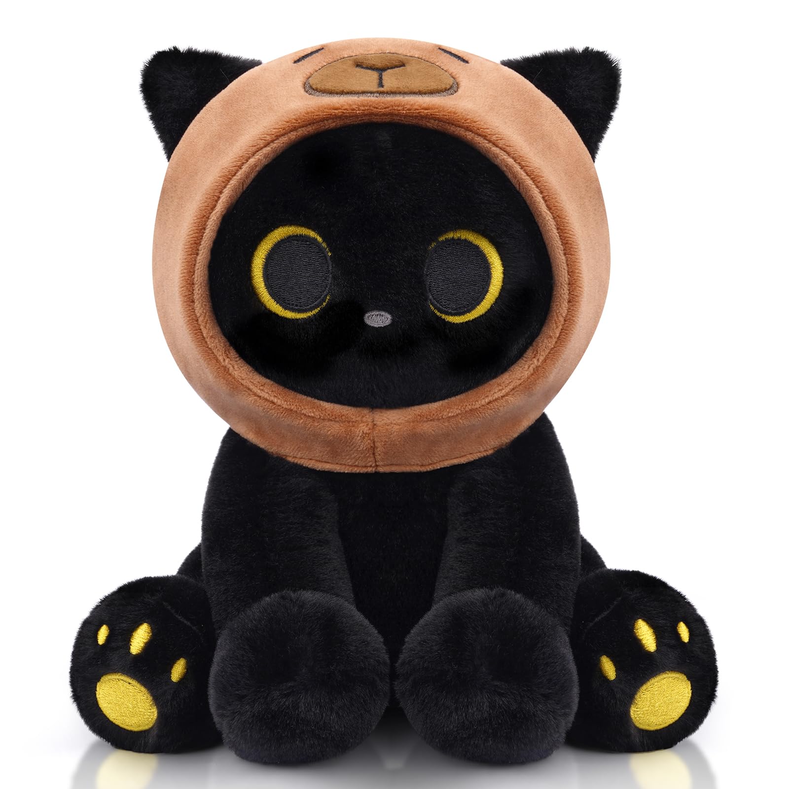 Hagusahuo capybara-cat plush with hood for cozy cuddles.
