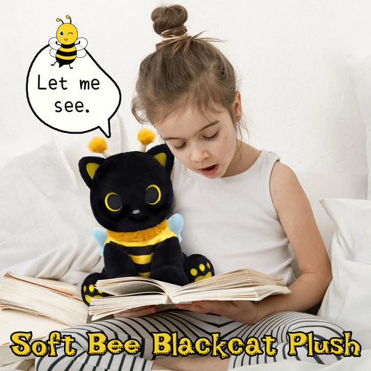Hagusahuo kawaii cat plush in honeybee outfit, ideal bedtime companion