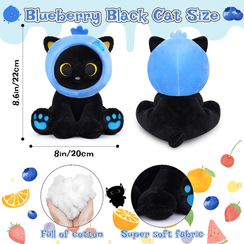Hagusahuo Soft Black Cat Plush with blue paw pads for display.