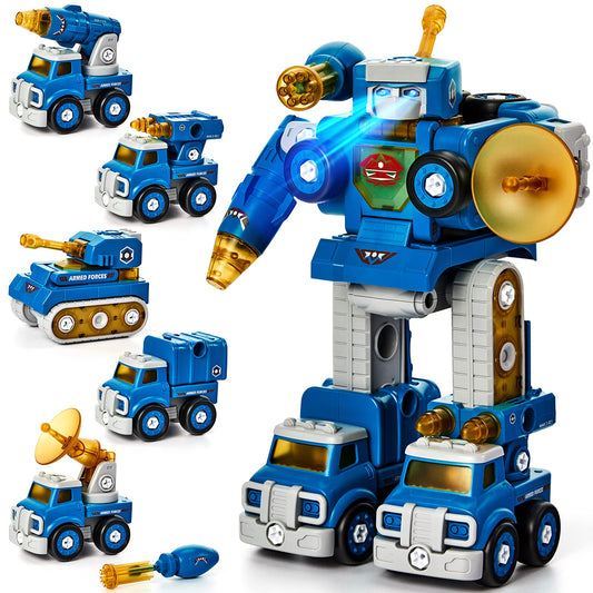 Hahaland 5-in-1 take-apart trucks and robot for creative play