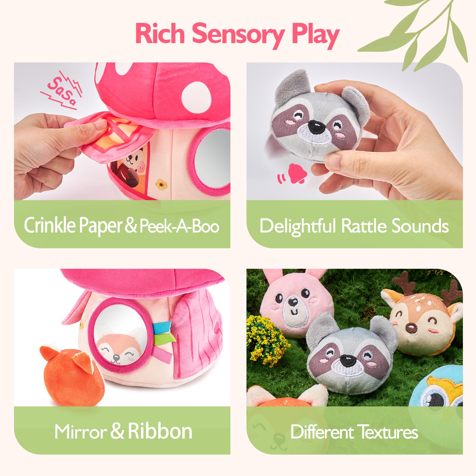 HAHaland animal rattle and textures add engaging sounds for baby exploration.