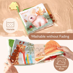 Hahaland durable cloth pages are easy to wipe clean for parents on the go