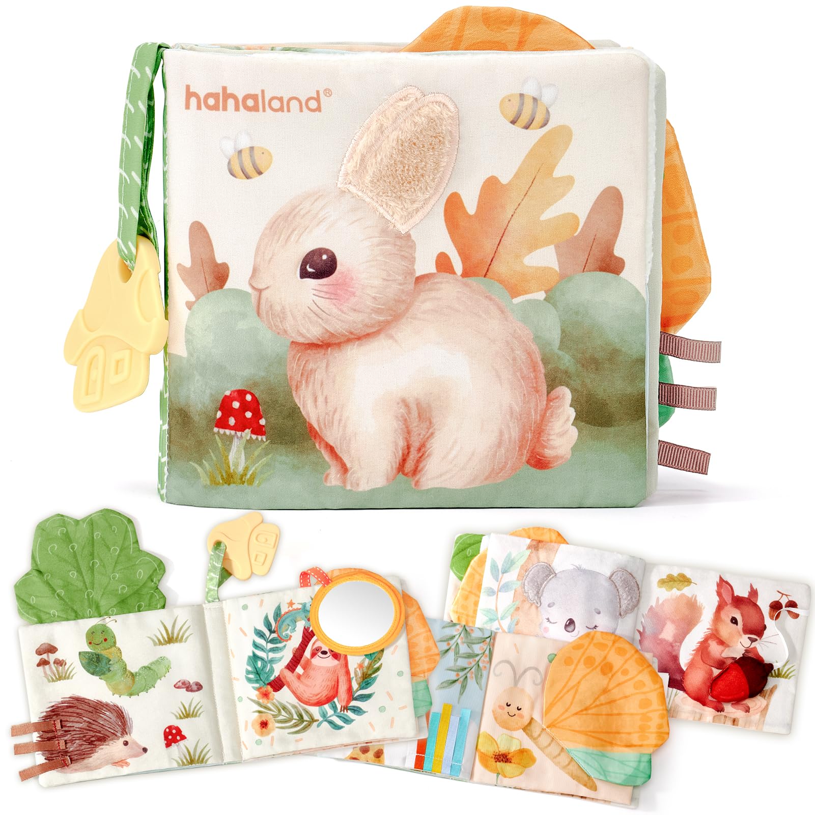 Hahaland Peek-a-Boo Forest book with forest scene promotes sensory exploration for babies