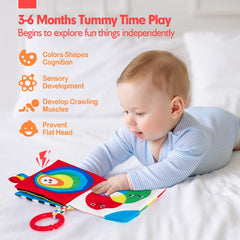 Hahaland tummy time books encourage back and neck muscles during supervised sessions.