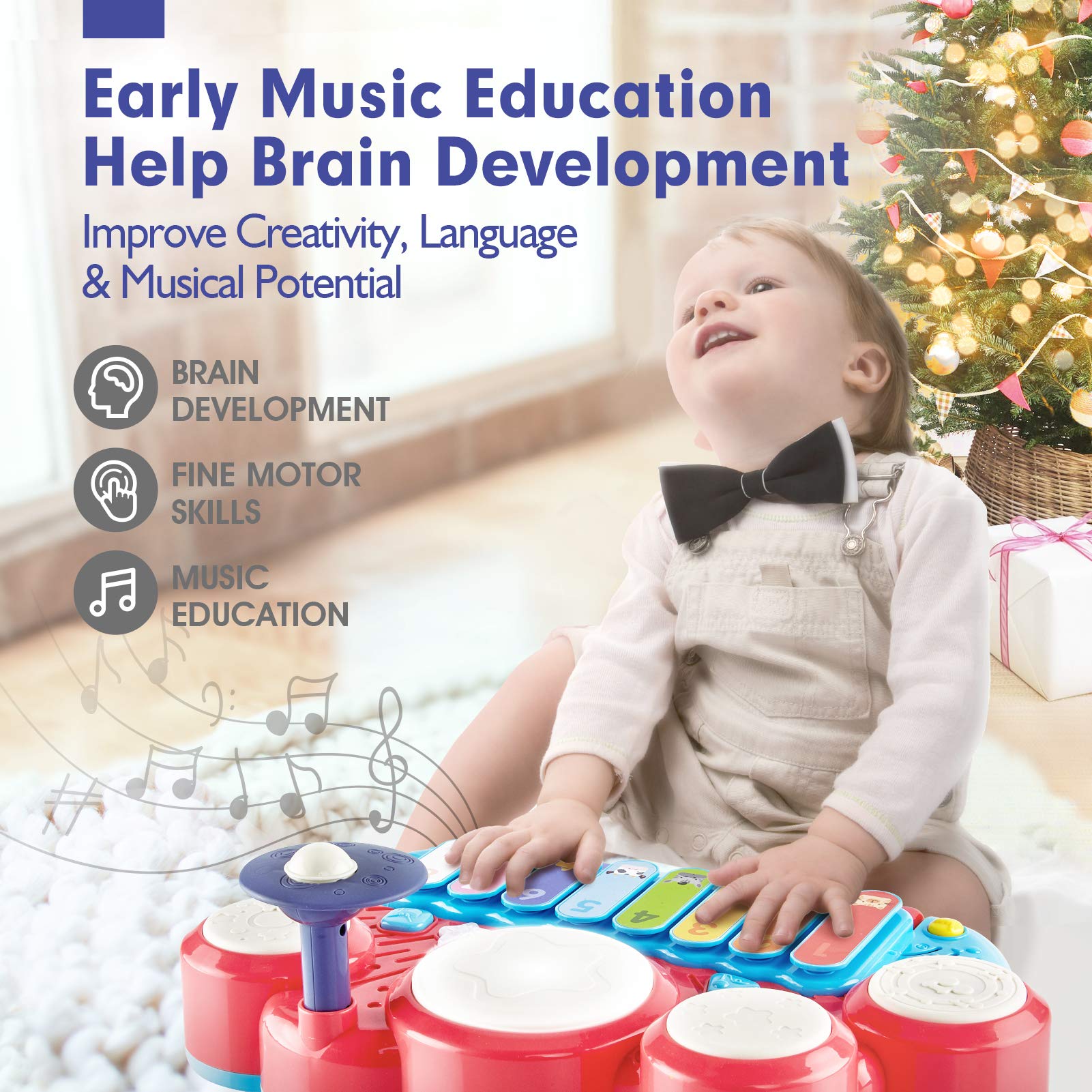 Hahaland baby musical toy xylophone-drum mode boosts auditory discrimination and rhythm recall