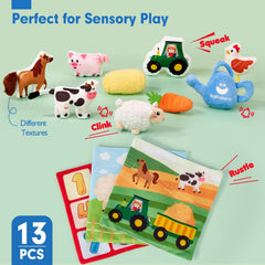 Hahaland baby squeaker toy inside the box promotes reach and grab play