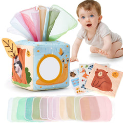 Hahaland baby tissue box toy contents shown for varied, engaging early exploration