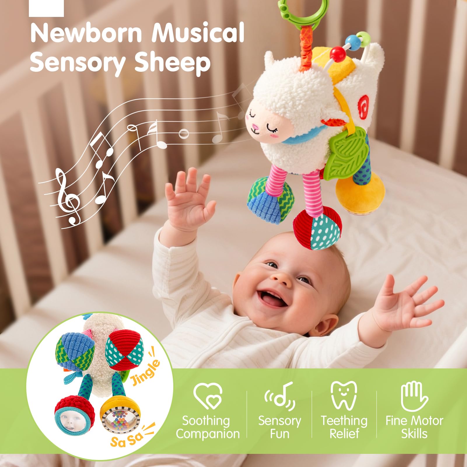 Hahaland sensory sheep crinkly ears invite tactile exploration during playtime.