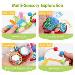 Hahaland sensory sheep rattle sounds stimulate auditory awareness for curious infants.