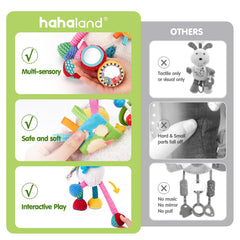Hahaland tummy-time flap design encourages reaching during tummy time.