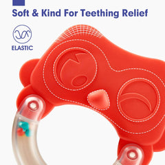 Hahaland rattle features bright colors to engage little eyes