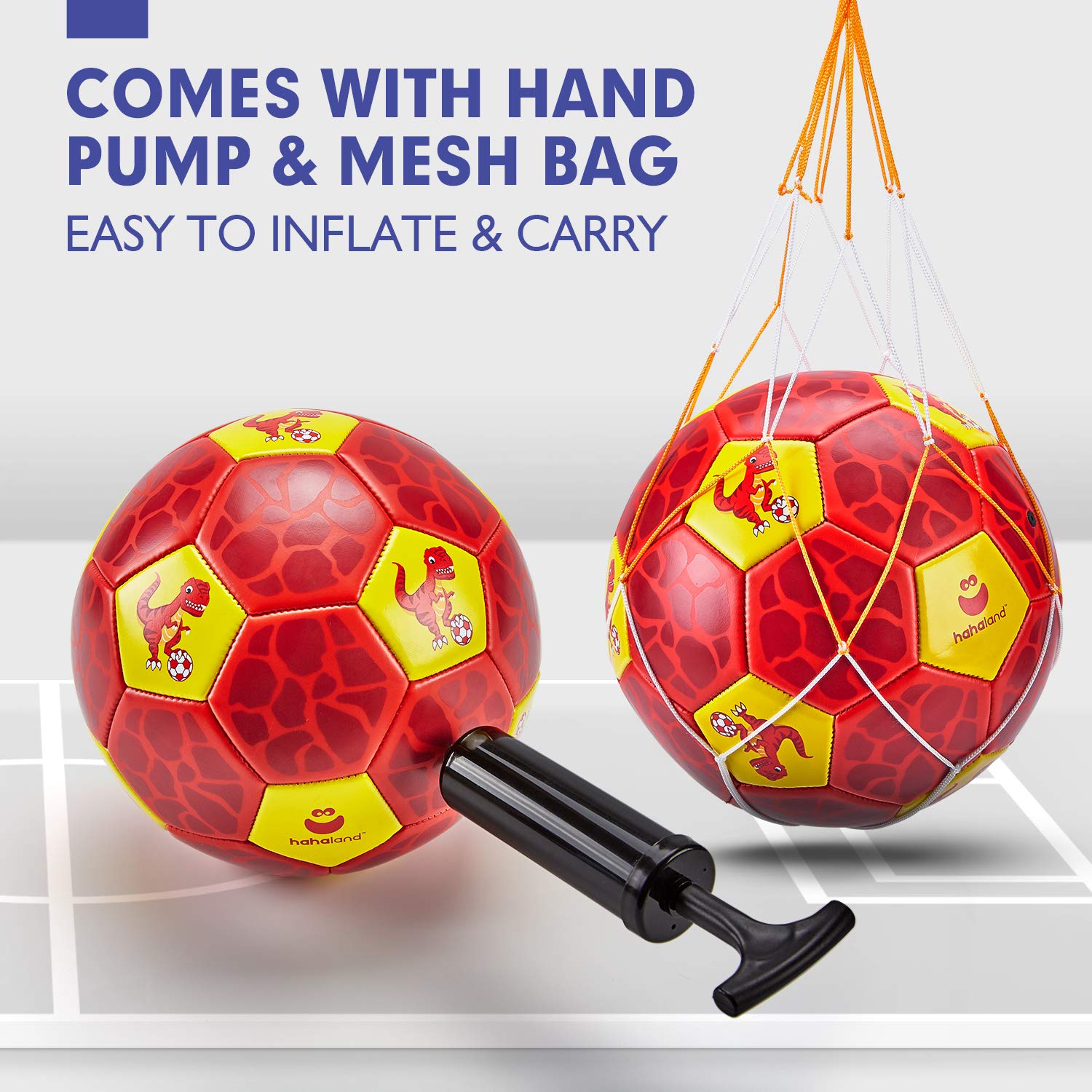 Hahaland ball deflated for compact shipping in box packaging.